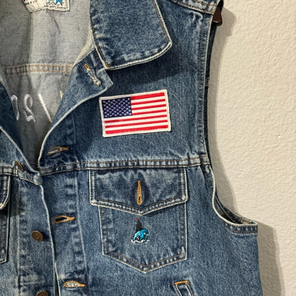 Imus Sleeveless Blue United States Flag Patched Button Down Denim Jacket Size XL - Picture 5 of 14